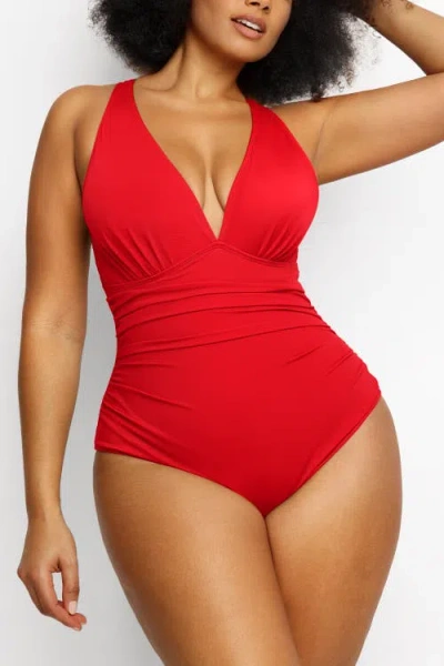 Shapellx Smart Sculpt Plunge Cutout Swimsuit In Red