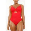 Shapellx Smart Sculpt Ribbed Cutout-front Shaping Swimsuit In Cherry