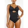 Shapellx Smart Sculpt Ribbed Cutout-front Shaping Swimsuit In Jet Black