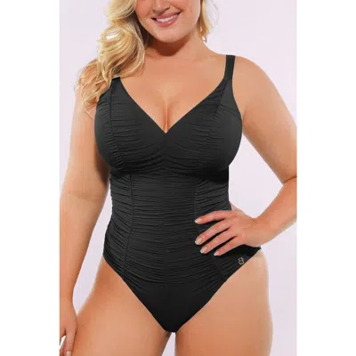 Shapellx Smart Sculpt Ruched V-neck Shaping Swimsuit In Black