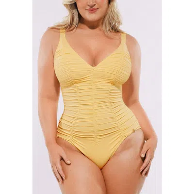 Shapellx Smart Sculpt Ruched V-neck Shaping Swimsuit In Yellow