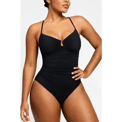 Shapellx Smart Sculpt U-ring Cut Out Shaping Swimsuit In Black