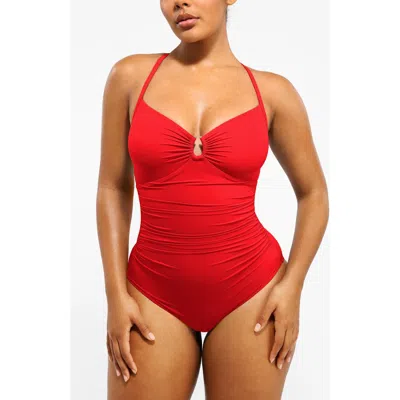 Shapellx Smart Sculpt U-ring Cut Out Shaping Swimsuit In Red