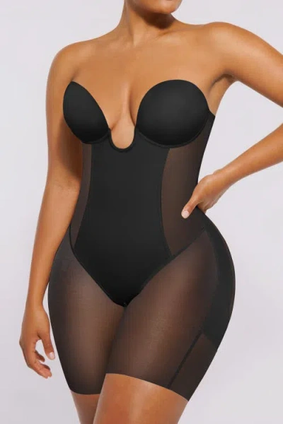 Shapellx Strapless Shapewear Deep Plunge Low Back Bodysuit In Black