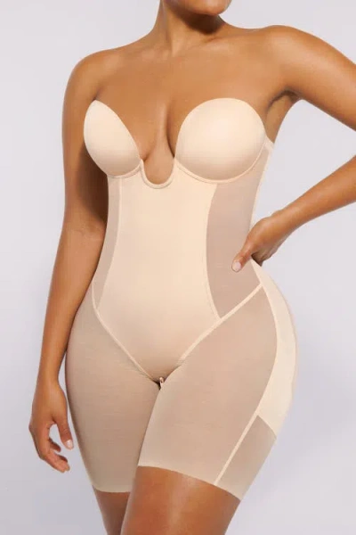 Shapellx Strapless Shapewear Deep Plunge Low Back Bodysuit In Neutral
