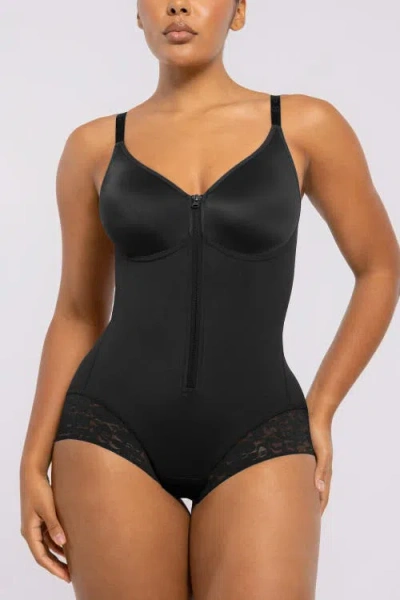 Shapellx Tummy Control Zip-up Brief Bodysuit In Black