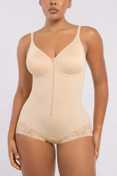 Shapellx Tummy Control Zip-up Brief Bodysuit In Neutral