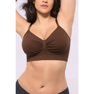 Shapellx Wireless Seamless Comfy Non Padded V Neck Bra In Brown