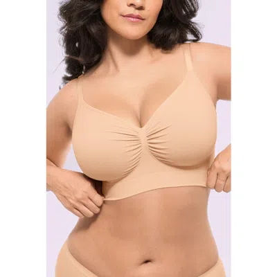 Shapellx Wireless Seamless Comfy Non Padded V Neck Bra In Neutral