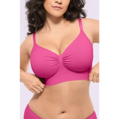 Shapellx Wireless Seamless Comfy Non Padded V Neck Bra In Pink