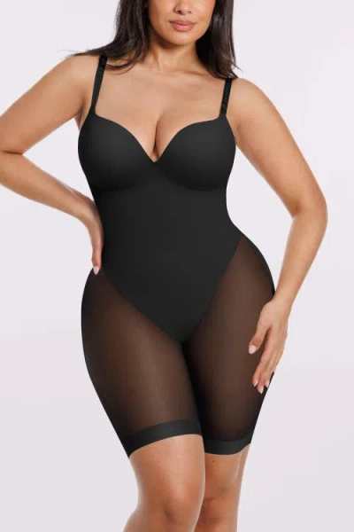 Shapellx Women Body Shaper Low Back Mid-thigh Bodysuit In Black