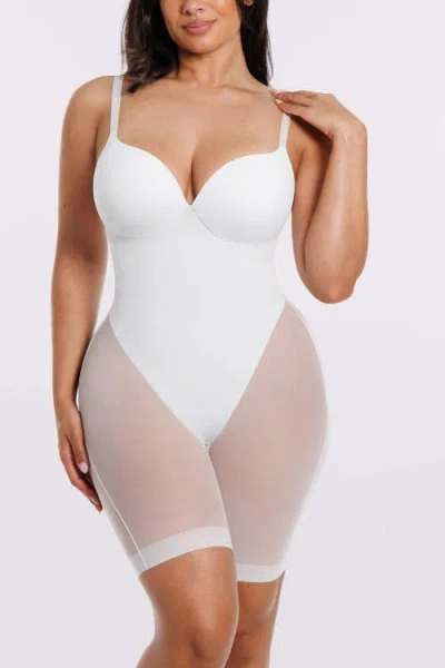 Shapellx Women Body Shaper Low Back Mid-thigh Bodysuit In White