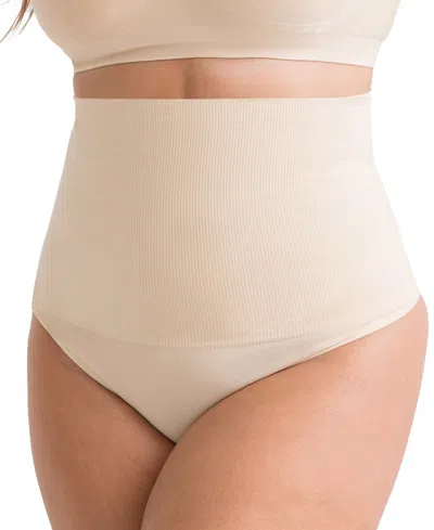 Shapermint Essentials Women's High Waisted Shaper Thong 98099 In Beige