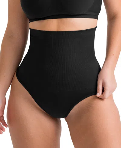 Shapermint Essentials Women's High Waisted Shaper Thong 98099 In Black