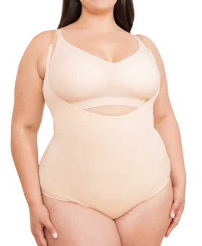 Shapermint Essentials Women's Open Bust Bodysuit Shaper Panty 73003 In Beige