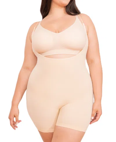 Shapermint Essentials Women's Open Bust Bodysuit Shaper Short 73005 In Beige