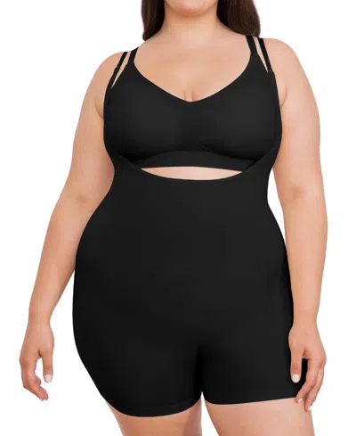 Shapermint Essentials Women's Open Bust Bodysuit Shaper Short 73005 In Black