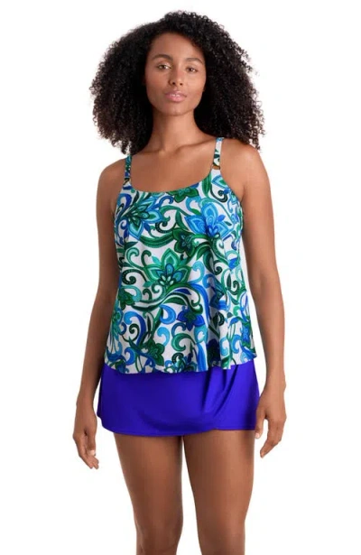 Shapesolver Asymmetrical Flounce Tankini Swimsuit Top In Blue