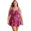 Shapesolver Bow Front Plus Size Swim Dress In Multi