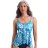 Shapesolver Handkerchief Hem Tankini Swimsuit Top In Blue