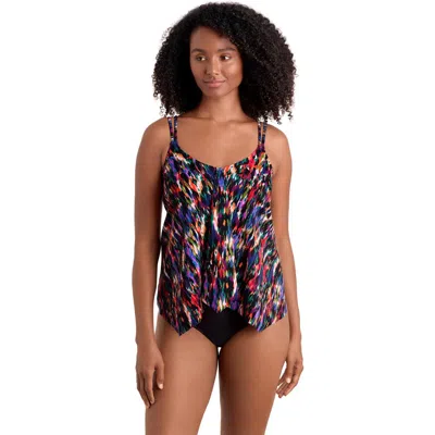 Shapesolver Handkerchief Hem Tankini Swimsuit Top In Multi
