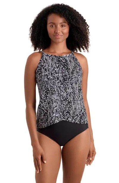 Shapesolver High Neck Tankini Plus Size Swimsuit Top In Black