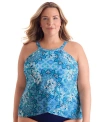 Shapesolver High Neck Tankini Plus Size Swimsuit Top In Blue