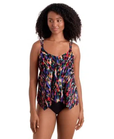 Shapesolver Mimi Flamingo Womens Handkerchief Hem Pull On Tankini Top Hipster Bikini Bottoms In Multi