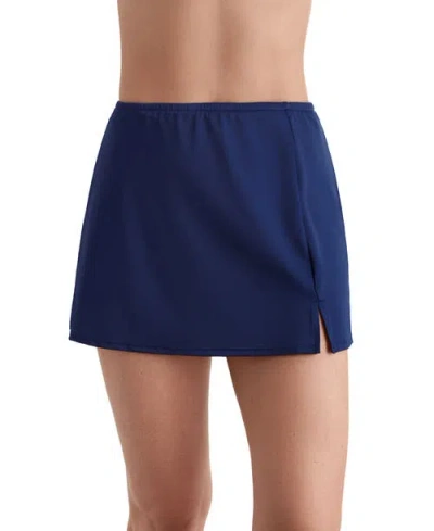 Shapesolver Side Slit Plus Size Swim Skirt In Blue