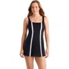 Shapesolver Sport Adjustable Chlorine Resistant Squareneck Swimdress In Black