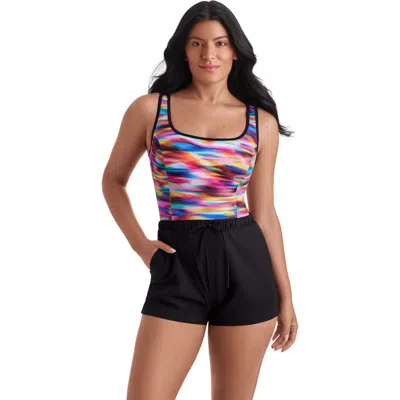 Shapesolver Sport Runaround Binded Scoopneck Chlorine Resistant One-piece Swimsuit In Multi