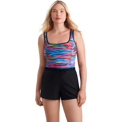 Shapesolver Sport Binded Scoopneck Runaround Chlorine Resistant One-piece Swimsuit In Multi