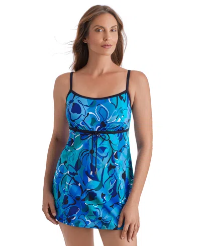 Shapesolver Sport By Mimi Flamingo Women's Scoop Neck Printed Swim Dress In Organic Bloom