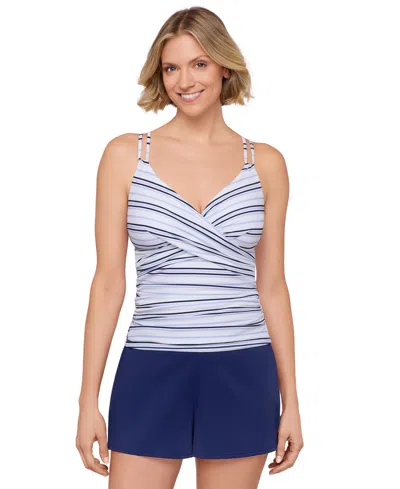 Shapesolver Sport By Mimi Flamingo Women's V-neck Crossover Tankini In Blue