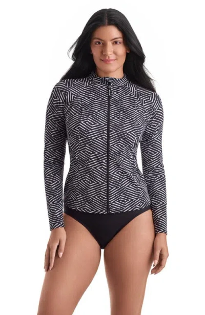 Shapesolver Sport Long Sleeve Full Zip Chlorine Resistant Sunshirt In In Graphic Detail