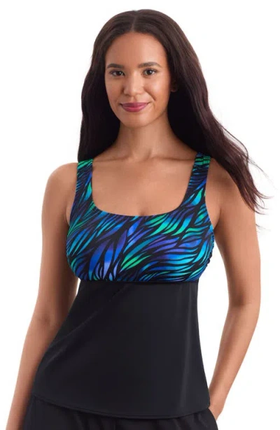 Shapesolver Sport Scoopneck Chlorine Resistant Tankini Swimsuit Top In Blue