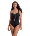Shapesolver Sport Shirred Zipper Tank Chlorine Resistant One-piece Swimsuit