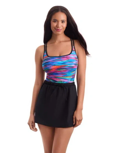 Shapesolver Sport Skirted Runaround Chlorine Resistant One-piece Swimsuit In Blue