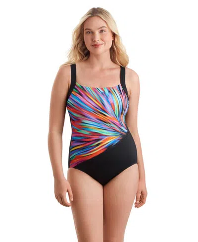 Shapesolver Sport Squareneck Illusion Tank Chlorine Resistant One-piece Swimsuit