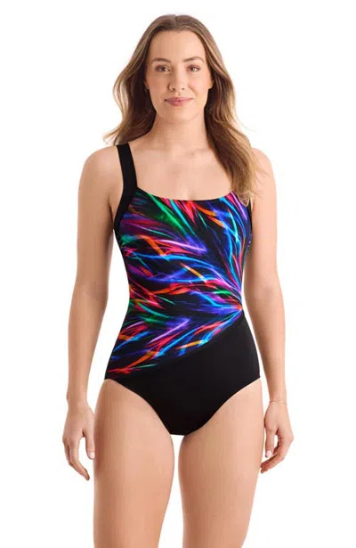 Shapesolver Sport Squareneck Illusion Tank Chlorine Resistant One-piece Swimsuit