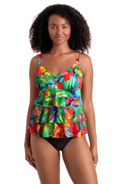 Shapesolver Triple Tier V-neck Tankini Swimsuit Top In Multi