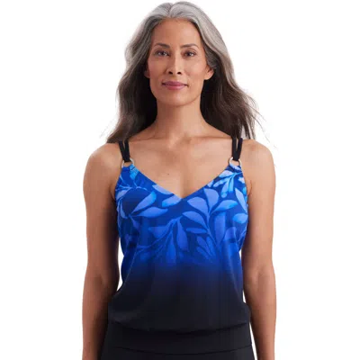 Shapesolver V-neck Blouson Ring Tankini Swimsuit Top In Blue