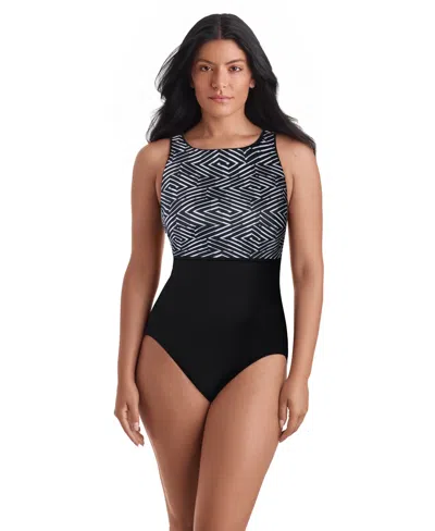 Shapesolver Women's Binded Crewneck One-piece Swimsuit In Black