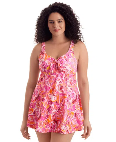 Shapesolver Women's Bow Front Printed Swim Dress In Picasso Floral