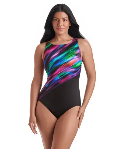 Shapesolver Women's Crewneck One-piece Swimsuit In Multi