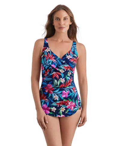 Shapesolver Women's Cross Over One-piece Swimsuit In Blue