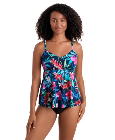Shapesolver Women's Printed V-neck Tankini Top In Blue