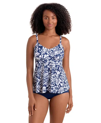 Shapesolver Women's Printed V-neck Tankini Top In Blue