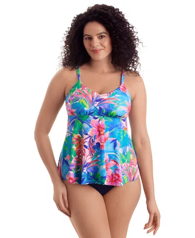 Shapesolver Women's Printed V-neck Tankini In Blue