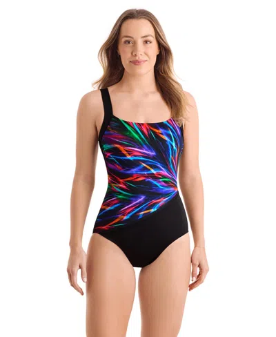 Shapesolver Women's Scoop Neck Illusion One-piece Swimsuit In Multi